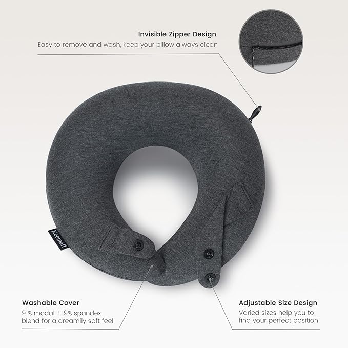 Inflatable Neck Pillow, Premium Travel Neck Pillow for Airplane Headrest Sleep - 3rd Generation, Double Comfort Plane Pillow for Long Flight