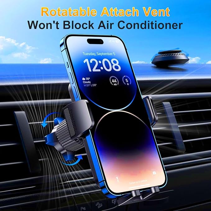 Qifutan Cell Phone Holder for Car Mount Car Vent Phone Mount, 360° Rotatable, Hands-Free Air Vent Holder for iPhone Smartphones Camera Mounts(4-7 Inch)