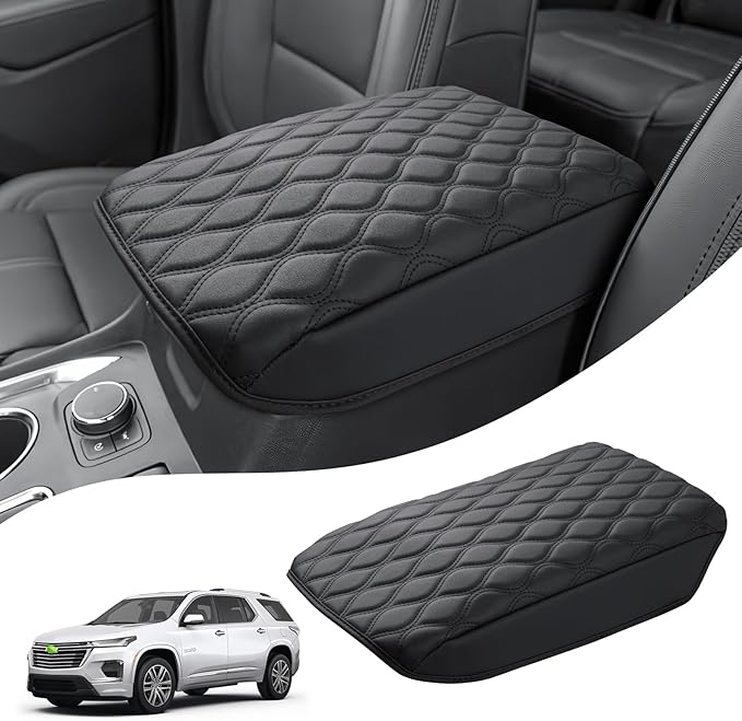 Autorder Center Console Cover for 2018-2024 Chevrolet Traverse Accessories Armrest Cushion Cover Nappa Leather Middle Console Covers Traverse Console Cushion Pad Anti-Scratch