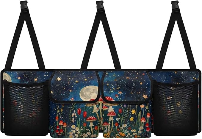 Floral Moon Mushroo Trunk Organizer For Car, Suv, Truck Adjustable Multi Pocket Collapsible Car Trunk Organizer Backseat Cargo Storage Bag With Securing Straps