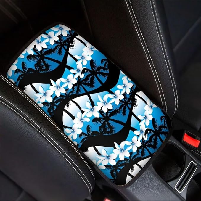 Coldinair Palm Tree Car Center Console Pad Ocean Wave Plumeria Soft Armrest Protector Cover Universal Fit for Most Vehicle,SUV,Truck,Car Interior Accessories Decor