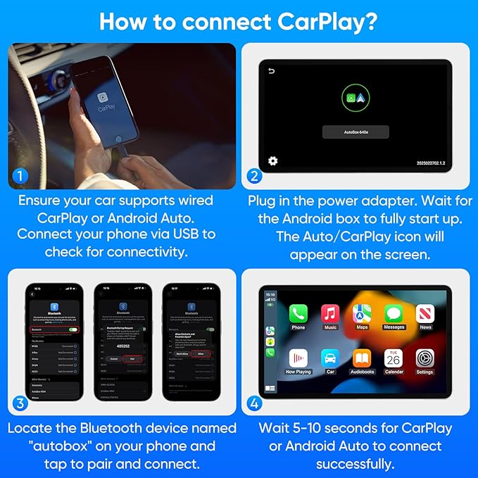 Upgraded Wireless CarPlay Adapter, 3-in-1 Wireless Carplay & Android Auto& Video Adapter, Built in Netflix YouTube Support TF Card, Plug & Play, USB Type C, USB Type A Compatible with iPhone & Android