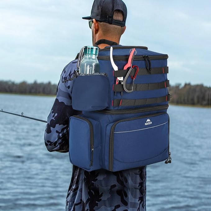 MATEIN Fishing Backpack, Water Resistant Tackle Storage Bag with Rod Holders & Cooler, Fishing Gifts for Men