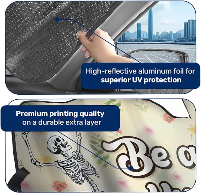 GENANY Funny Skeleton Windshield Sun Shade for Car SUV Truck (55x30 Inches), Sun Shade Windshield, Shades for Front Windows, Protector Blocks UV, Car Decor