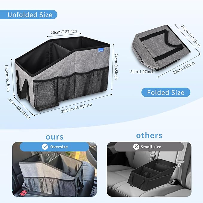 Smof Car Organizer- Car Seat Organizer for Front Seat Back Seat Between Seats, Foldable Car Storage Organizer for Kids Adults with Multi-Pockets-Car Organizers Backseat with Detachable Divider-Gray