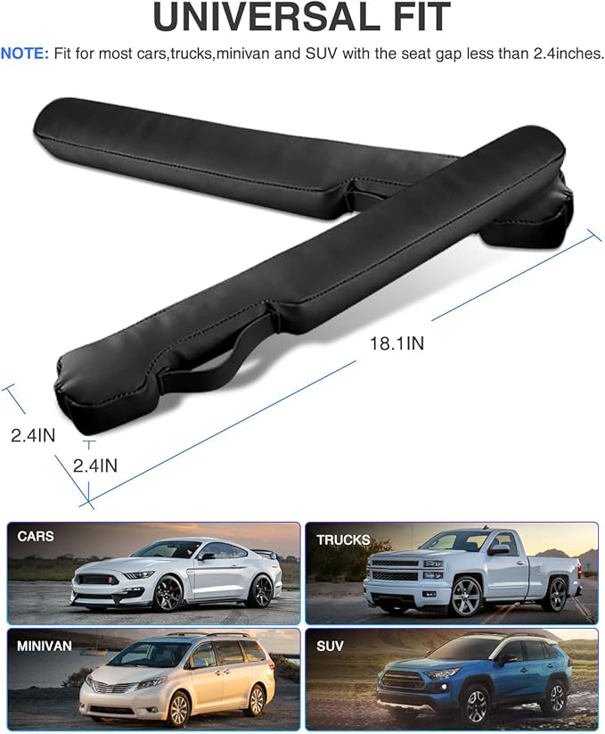Leather Car Seat Gap Filler Universal for Car Truck SUV to Block The Gap Between Seat and Console Stop Things from Dropping 2 Sets Black