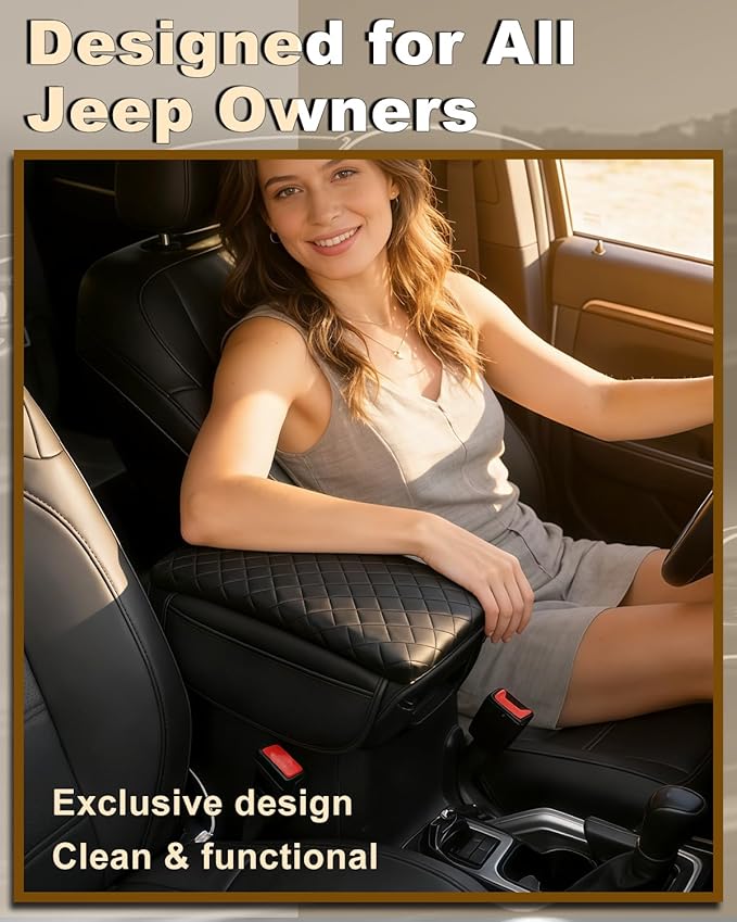 Armrest Cover for Jeep Wrangler JL Center Console Pad with Organizer Storage Pockets, Black Faux Leather Arm Rest Lid Cushion Accessories (2018-2026 Wrangler JL/Gladiator JT)