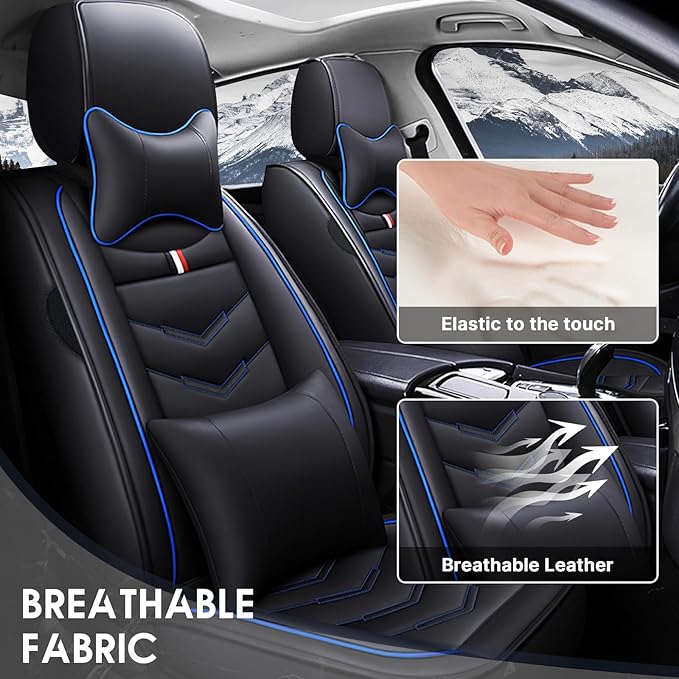 Car Seat Cover 7 Seats for Hyundai Palisade 2020-2025, Durable Wear Resistant Waterproof Sport Seat Cover, Breathable No Odor Premium Leather Vehicle Seat Covers.(Luxury,Black Blue)