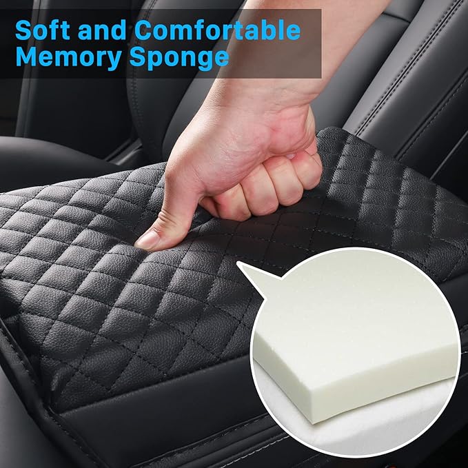 Carwiner Center Console Cover for 2021-2026 Tesla Model 3 Model Y, PU Leather Armrest Box Cushion Protector Accessories