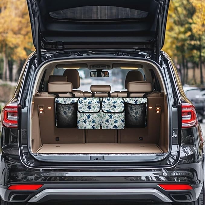 Sea Turtle Flowers Car Trunk Organizer, Hanging Capacity Storage Bag Car Back Seat Storage Bag Auto Interior Accessories for SUVs MPV Sedans Trucks Jeeps