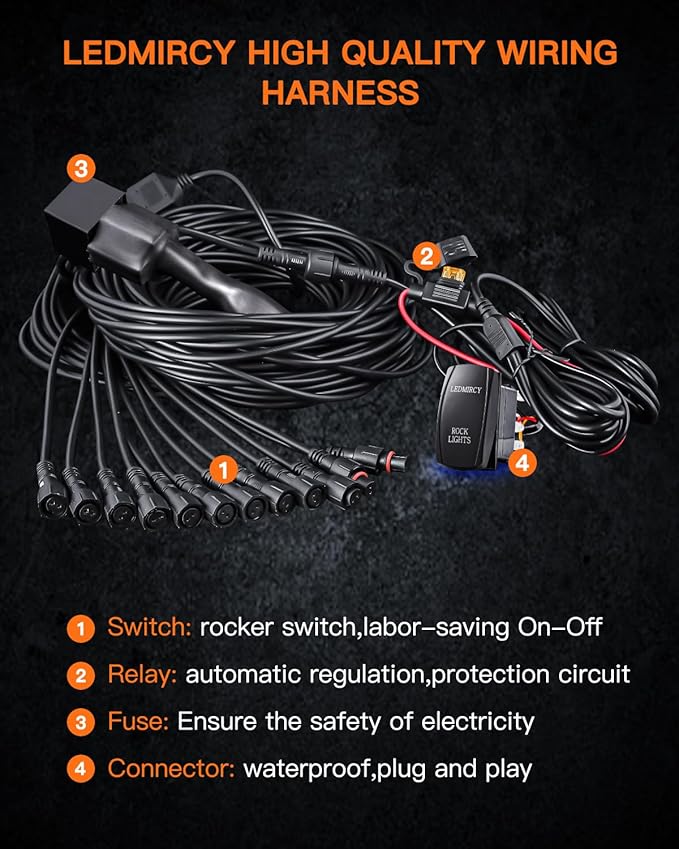 LEDMIRCY R1 Pure White LED Rock Lights Kit with Roker Switch Wire Harness 12PCS High Power Rock Lights White for Trucks Off Road ATV UTV SUV Underglow Trail Rig Light Under Body Waterproof Light
