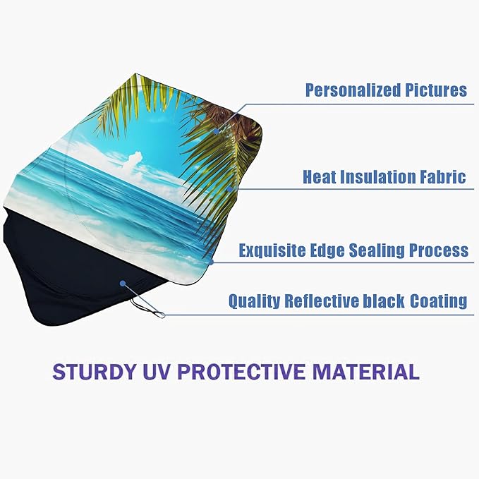 Beach Palm Car Windshield Sun Shade Foldable Sunshade Front Window Cover Sun Visor Protector Accessories (59x27.5 inches)