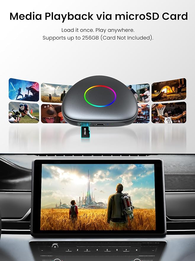 Magic Box - Wireless Carplay/Android Auto/Android AI Box 8GB+128GB, Car Video Box for YouTube, Spotify, Prime Video with Built-in 4G/ WiFi/Dual Bluetooth, OTA, GPS, microSD, OBD II, CB6D