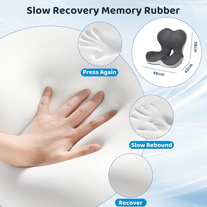 Memory Foma Car Seat Cushion Relief Back Pain, Ergonomic Comfort Tailbone Wheelchair Cushions, Driver Passenger Sciatica Reducing Hemorrhoid Pillow, Coccyx Support Office Chair Cushion 2 Pcs