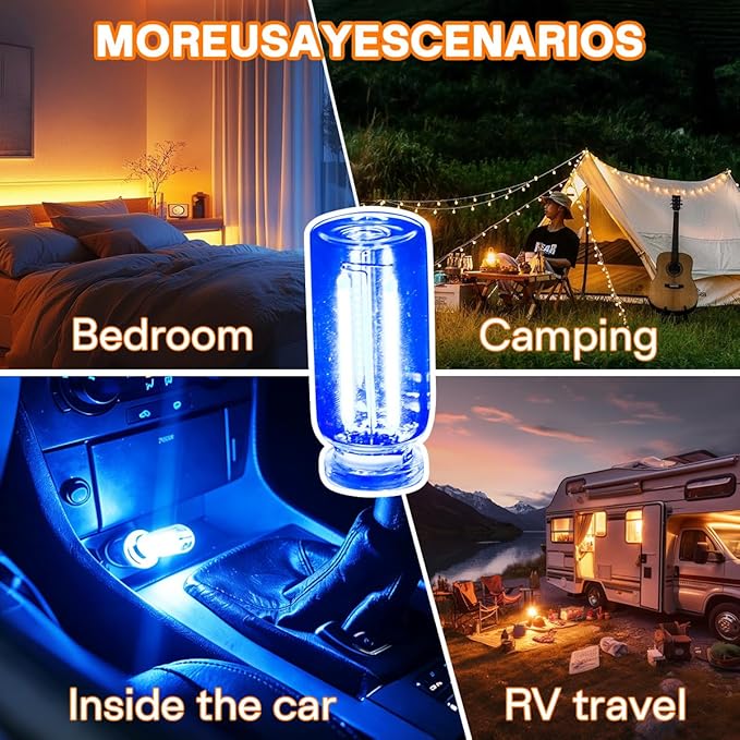 2PCS USB LED Lights for Car Interior, Mini Ambient Lighting Car Interior Lights, Touch Control Car USB Light, Decorative Night Light for Vehicle Bedroom Camping(Blue)