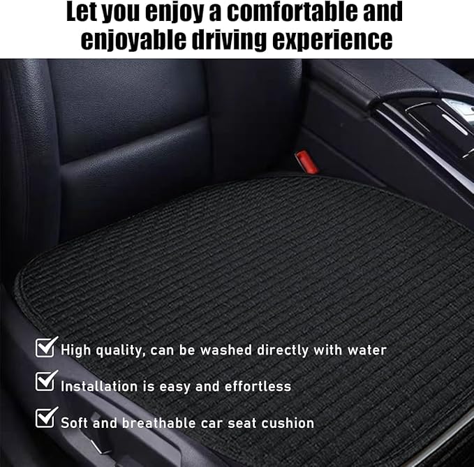 2PCS Car Seat Bottom Cover Pad, Comfortable Auto Front Seat Button Cushion Pad with Pocket, Breathable Vehicle Seat Protector Mat, Universal Truck SUV Van Car Accessories (Black)