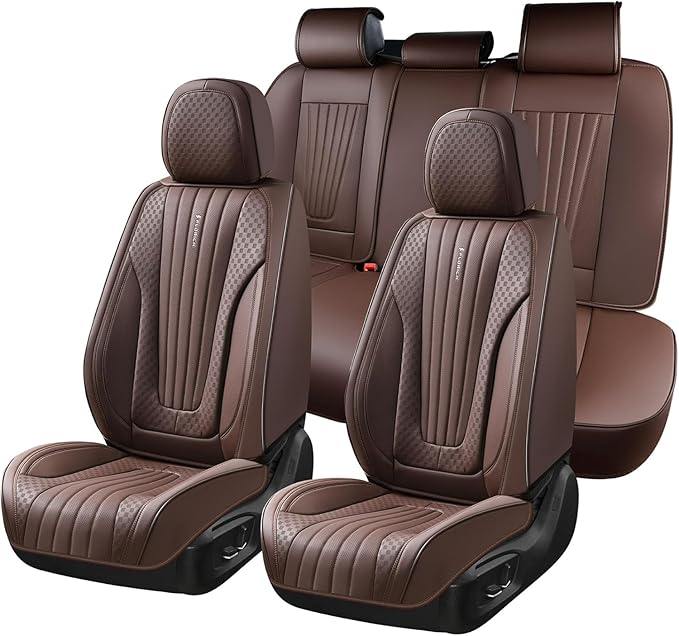 FLORICH Car Seat Covers, Premium Leatherette Car Seat Covers Front Seats, Waterproof Nappa Leather Seat Protectors, Breathable Car Seat Cushion for Most Sedans Cars SUV Trucks, Coffee
