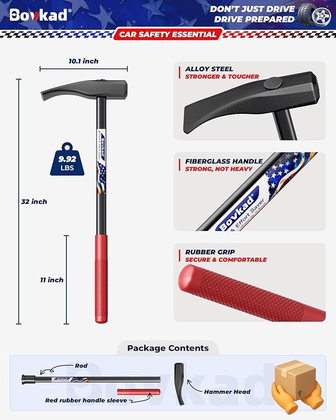 32'' Heavy Duty Tubeless Truck Tire Iron and 32'' Tire Hammer Tire Bead Breaker Tool, Oversized Solid Steel Mount/Demount Tire Spoons Bars, Essential Tire Removal Tool for Car, SUV & Truck