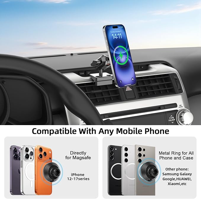 5th Gen Toyota 4Runner Phone Mount Charger, 15W Wireless Charging Phone Holder for 4Runner 2024 2023 2022 2021 2020-2010, Toyota 4runner Accessories for iPhone and MagSafe Cases