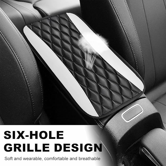 Car Center Console Cushion Pad, 12.6 × 7.48 Inches Waterproof Car Armrest Seat Box Cover, PU Leather Armrest Cover Protector for Most Vehicle, Universal Car Interior Accessories (White)
