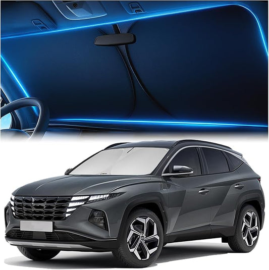 Windshield Sunshade for Hyundai Tucson 2022 2023 2024 2025 2026 - Innovative No-Light-Pass Technology, Mirror Cut-Out, Blocks 99% UV Rays, Fade-Resistant, Easy-Fold Tucson Windshield Sun Shade