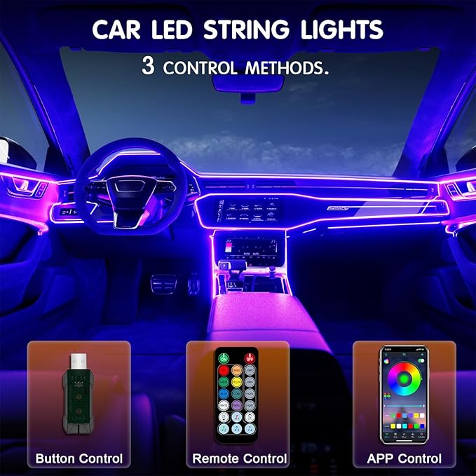 Interior Car LED Strip Lights Car Accessories APP Control with Remote 5 in 1 Music Sync Color Change RGB Ambient Lighting Kit with 275 inches Fiber Optic USB Charger Light Strips Decorations