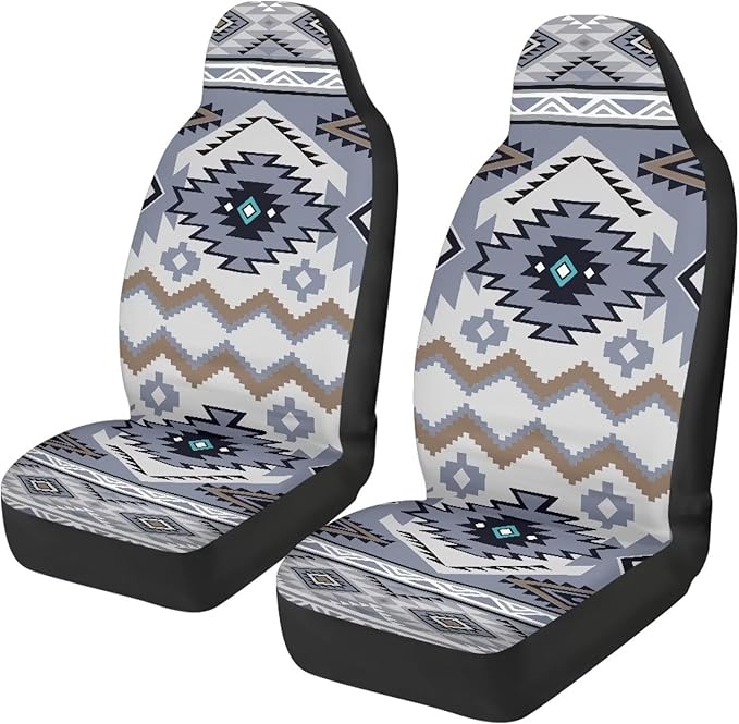 ELEQIN Car Seat Covers Universal High Back Fashion Cushion Protector for Car Truck Suvs,Sedans,Vehicles,Airbag Compatible Front Car Seat Covers 2 Pack Purple Aztec Tribal