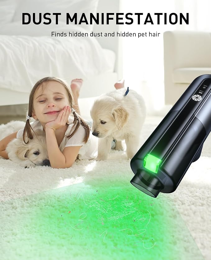 CAFELE Car Vacuum Cleaner Cordless Portable, 14000PA High Power Brushless Motor 3 in 1 Mini Duster & Air Blower & Inflatable, with 7 Nozzles, LED Green Light, for Home Office Car Detailing Vacuum