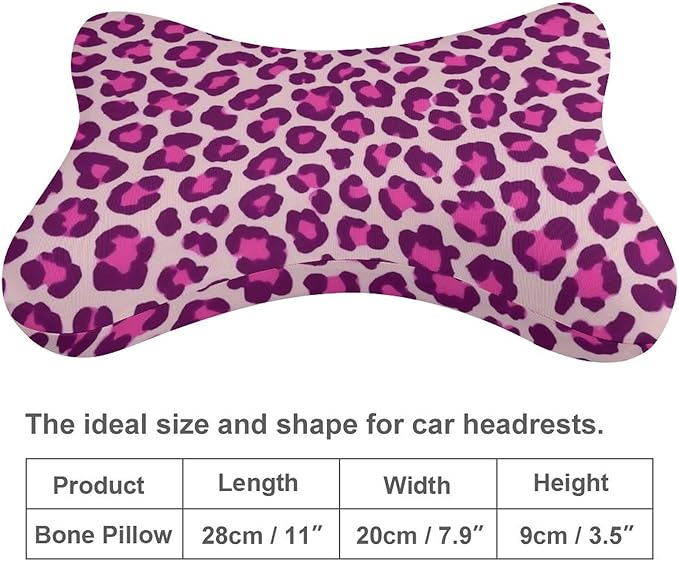 Car Pillow for Neck Pain Relief Support, Compatible with Pink Cheetah Leopard Print Memory Foam Car Neck Pillow for Car Seat with Adjustable Strap, 2 Pcs Car Headrest Pillow for Ergonomic Design