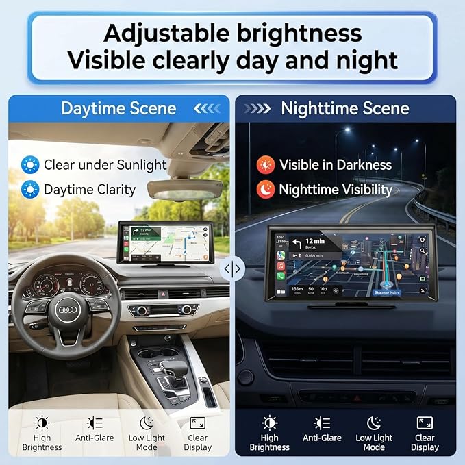 Wireless CarPlay Screen 8.1" Portable Car Stereo with CarPlay iOS & Android Auto 2K Dash Cam 1080P Backup Camera Bluetooth Voice Control GPS Compatible with Most Cars Trucks SUVs Vans