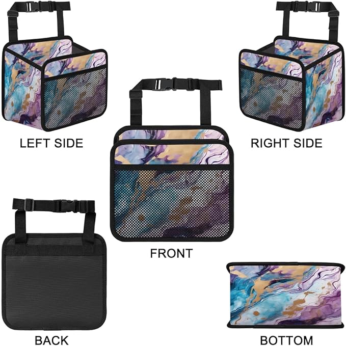 Car Organizer Back Seat Modern Marble Car Seat Back Hanging Bag PU Leather Backseat Car Organizer Foldable Car Seat Storage Bag Car Accessories