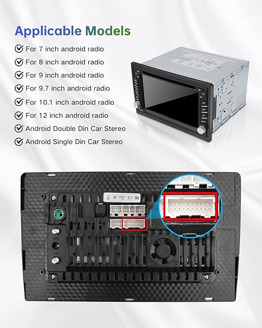 20Pin Android Car Stereo RCA Wiring Harness Adapter with 4G SIM Card Slot, Mic Jack, Audio Input/Output Cable, Compatible with Aftermarket Radio for External MIC, Micro SIM Card, Front Camera