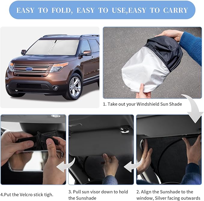 for Ford Explorer 2011-2019 Sun Shade Sunshade Windshield Cover, 4-Layer Front Window Shade Custom Fit Explorer Ford Explorer SUV, ST XLT, Limited, Platinum Sun Visor 240T Fabric Shade