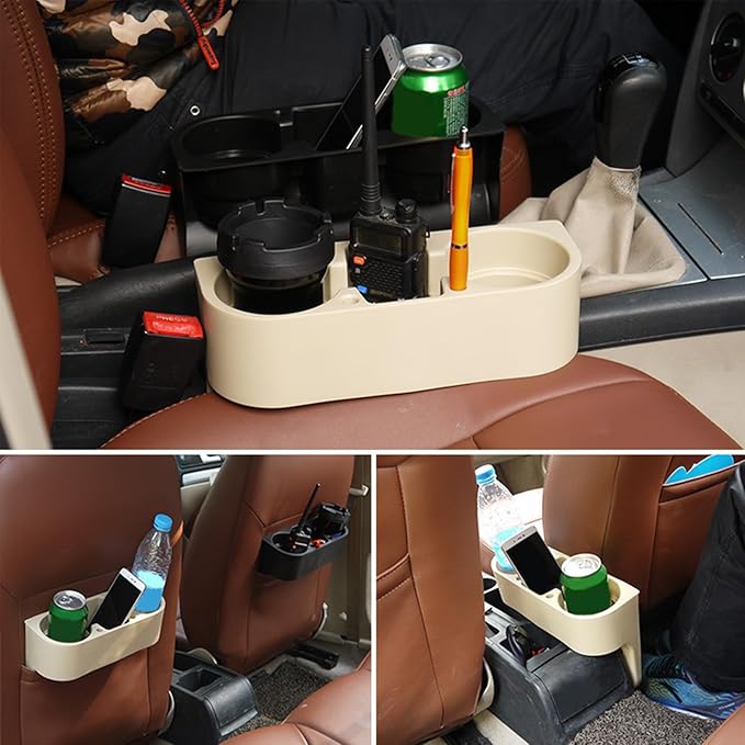 Car Cup Holder Cup Holder for Car Seat Cup Holder for Car Multifunctional Portable Console Side Pocket Car Seat Gap Filler Organizer Vehicle Seat Cup Cell Phone Drink Holder Storage Box (Beige)