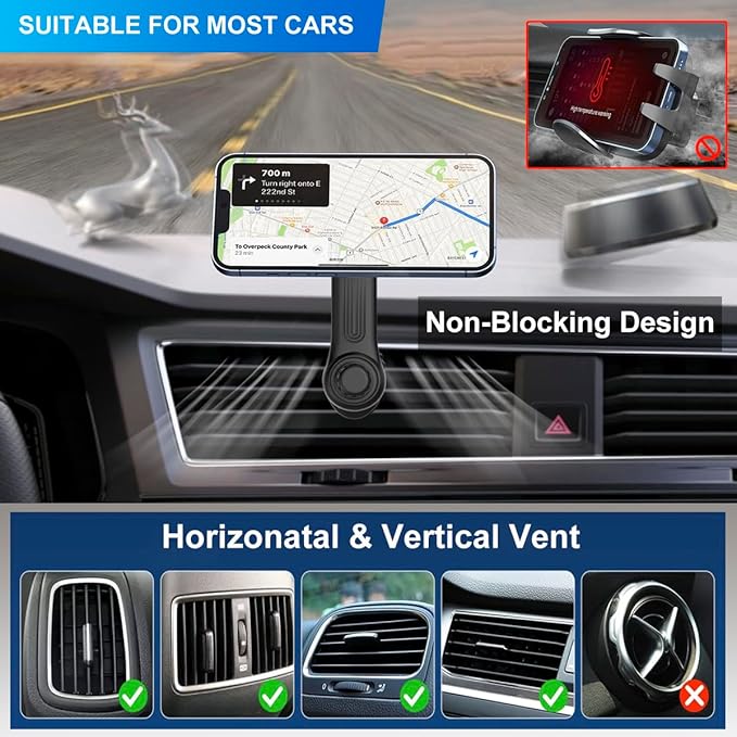 Car Phone Holder for Socket Mount, Air Vent Car Phone Holder for Pop Grip [Never Blocking] AC Vent Clip Phone Mount 360° Adjustable Works with Popsocket Car Mount for iPhone Samsung All Smartphones