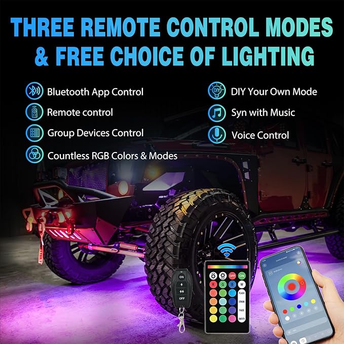 Nilight RGBW LED Rock Lights Kit, 8 Pods 22LED Wide Angle Remote & Bluetooth App Dual Control with Music Modes Multicolor Underglow Neon Wheel Well Light Fit for ATV UTV SUV Offroad Truck RZR Boat