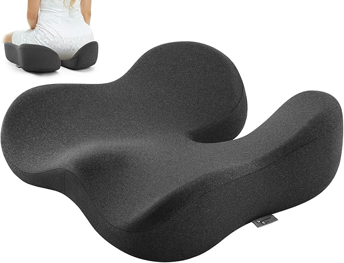 Seat Cushion for Tailbone & Sciatica Pain Relief - Plush Yet Supportive Ergonomic Memory Foam Chair Cushions for Office Chair, Car, Wheelchair,Airplane & Long Sitting (Gray)
