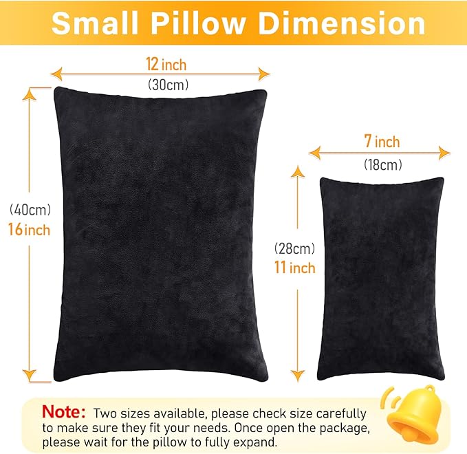 2 Pack Small Pillow, 16 X 12 Inches, Memory Foam Mini Pillow for Travel, Camping, Sleeping, Nap and Neck, Knee, Lumbar Support, Tiny Cushion for Pet, Dogs (Black)