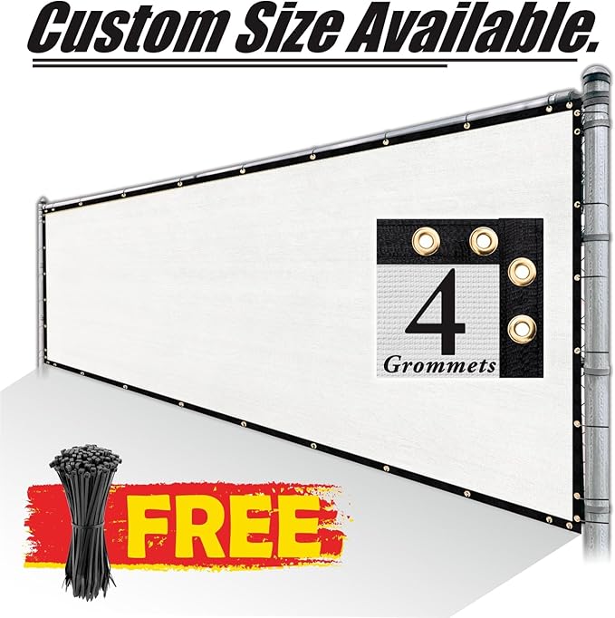 Royal Shade Custom Size 6' x 77' White Fence Privacy Screen Windscreen Cover Netting Mesh Fabric Cloth - Cable Zip Ties Included (We Make Custom Size)
