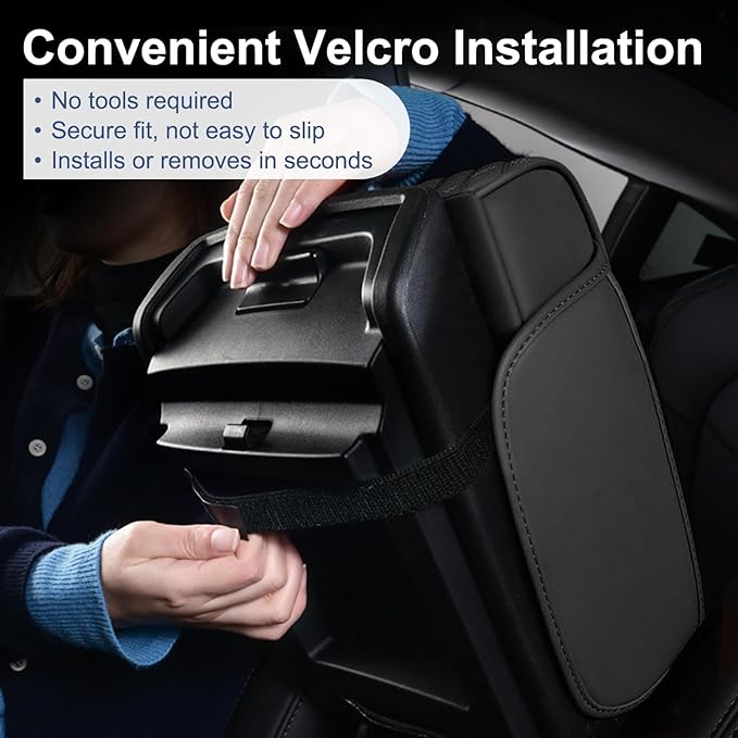 Car Center Console Cover, Upgraded Leather 5 in 1 Arm Rest Cover for Car with Cups Holder Storage Bags Tissue Box, Universal Interior Armrest Cushion for Almost Accessories Vehicles
