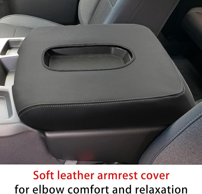 Center Console Armrest Cover for Chevy Silverado/GMC Sierra Accessories 2019-2024 2025 Arm Rest Box Pad Middle Console Lid Cushion Leather Protective Case Only for Jump Seat (Gray Stitches)
