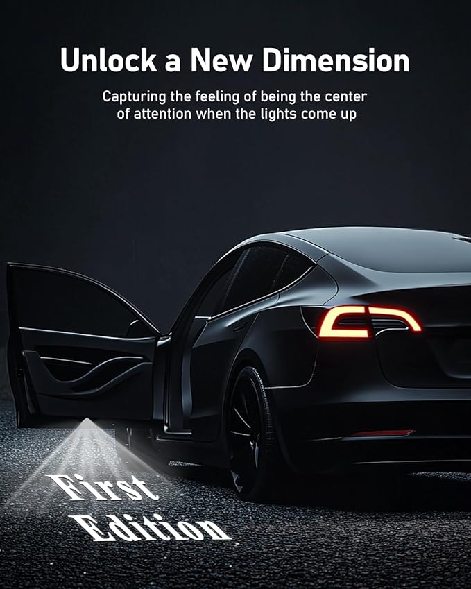 LOWEEY 4K Car Door Lights Logo Projector, Premium Accessories Compatible with All Tesla Model Y Juniper Model 3 Highland X S, OEM Style Ultra-Bright No Fade 3D Laser Puddle Welcome Ghost Light(4 Pack)