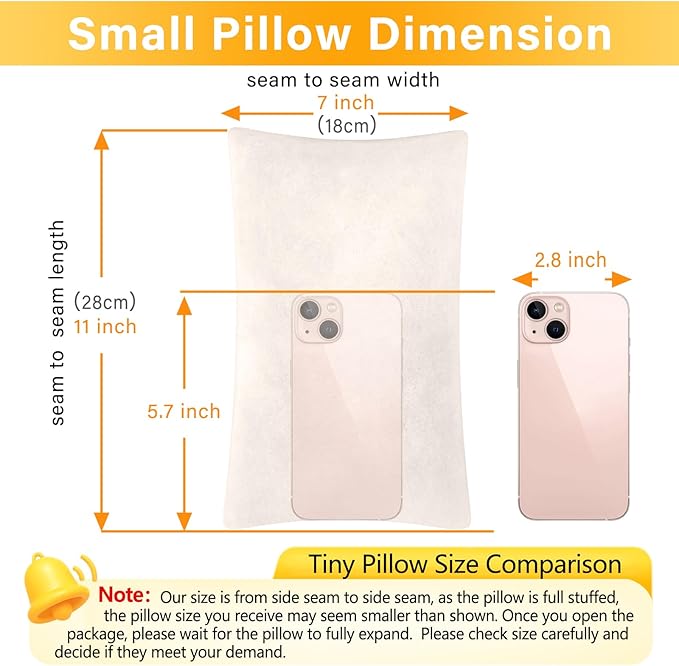 2 Pack Small Pillow, Memory Foam Mini Pillow 11 X 7 Inches for Travel, Sleeping, Nap and Neck, Knee, Lumbar Support, Tiny Cushion for Pet, Dogs (Off-White)