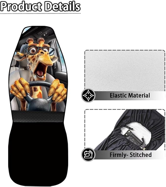 Funny Giraffe Driver Front Seat Covers for Cars All Weather Front Bucket Seat Cover Front Bucket Seat Cover for Cars Sedans Truck SUV Vans