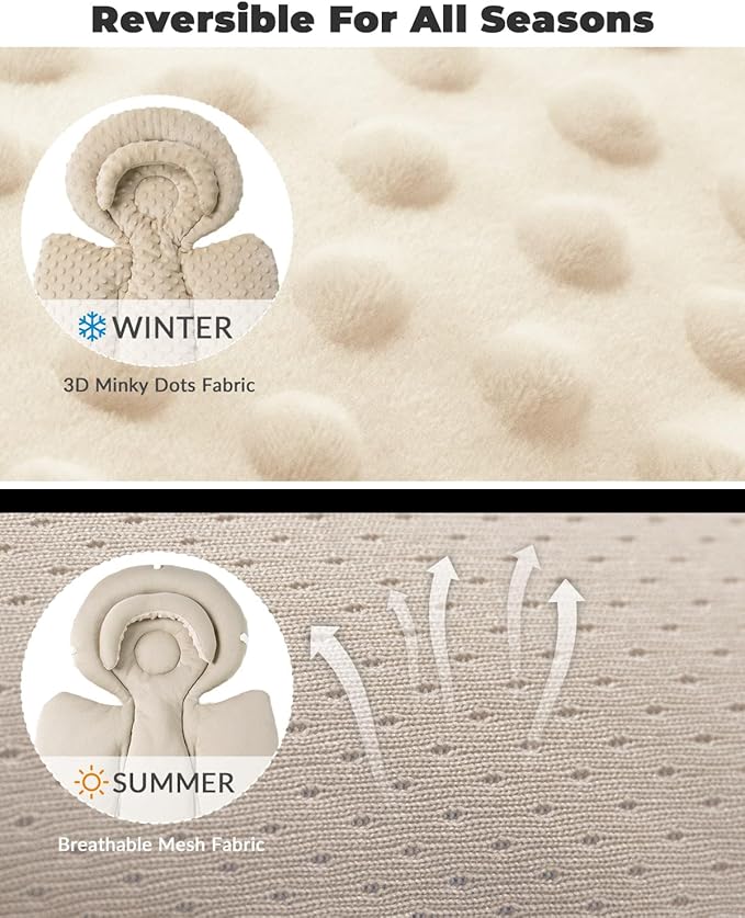 Infant Car Seat Insert with Extra Cushion for Preemie to Toddler, Reversible Newborn Carseat Insert for Baby Head Body Support, Fits for Stroller, Baby Swing, Bouncer - Dots, Beige