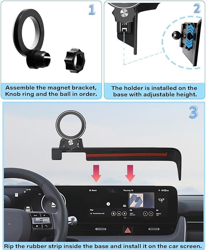 Car Phone Holder for 2022 2023 2024 2025 Hyundai loniq 5 Accessories Apply to 12.3 Inch Touch Screen Fixed Clip Magnetic Cell Phone Mount Hands-Free 360 Degree Rotation