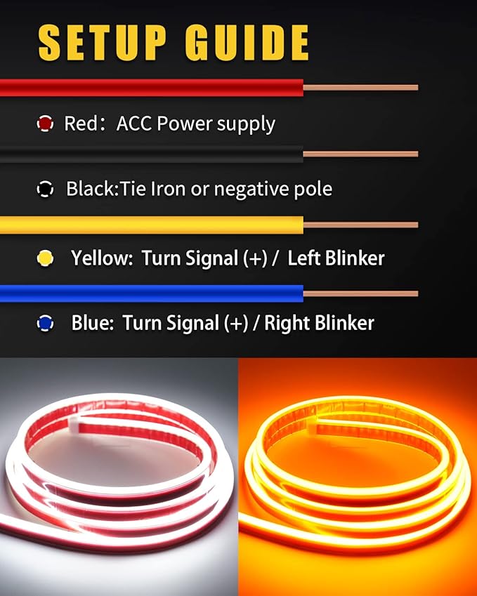 Sequential Turn Signal Light Strip Dynamic Scan Start Up Led Hood Lights Flexible DRL Daytime Running Light for Car,Truck,SUV,Dual Color White Amber Flowing Switchback 12V 94inch/240CM (1Set)