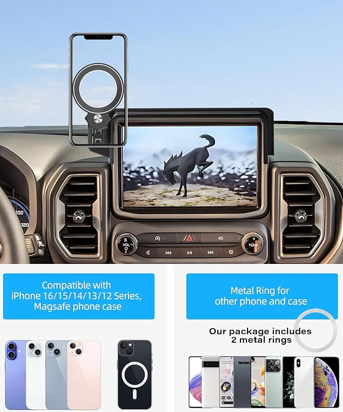 Car Phone Holder for Ford Bronco Sport 2021 2022 2023 2024 Accessories Apply to 8 Inch Touch Screen Fixed Clip Magnetic Cell Phone Mount Hands-Free 360 Degree Rotation