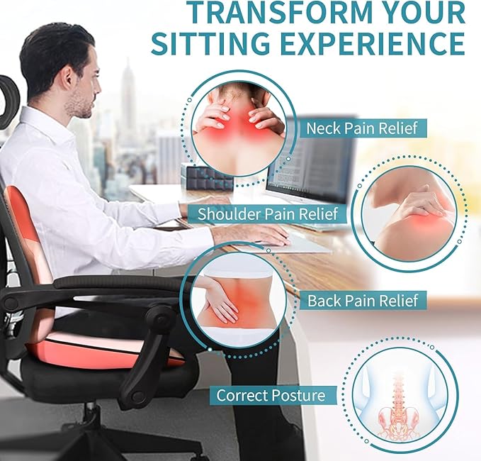 FLORICH Seat Cushion and Lumbar Support Pillow for Office Chair Car Neck Headrest Pillow 100% Memory Foam Seat Pads Pressure Relief Back Cushion and Carseat Pads(Pink)