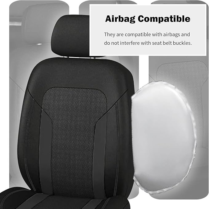 2 Pack Universal Car Seat Cover with Breathable Mesh Backrest,Comfortable Car Seat Protector with Foam Padding and Retaining Buckle,Highly Elastic Car Seat Covers Full Set (Black)